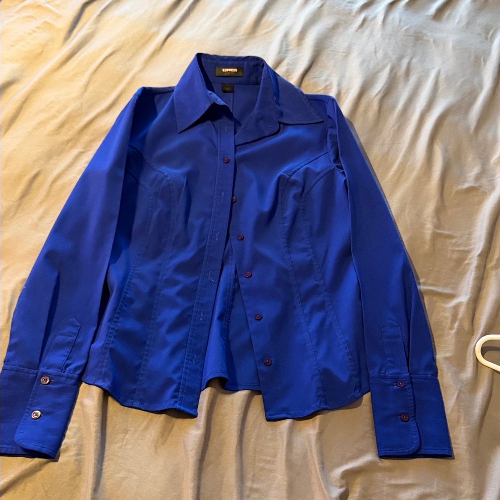 Express Men's Cobalt Blue Long-Sleeve Button-Up Shirt
